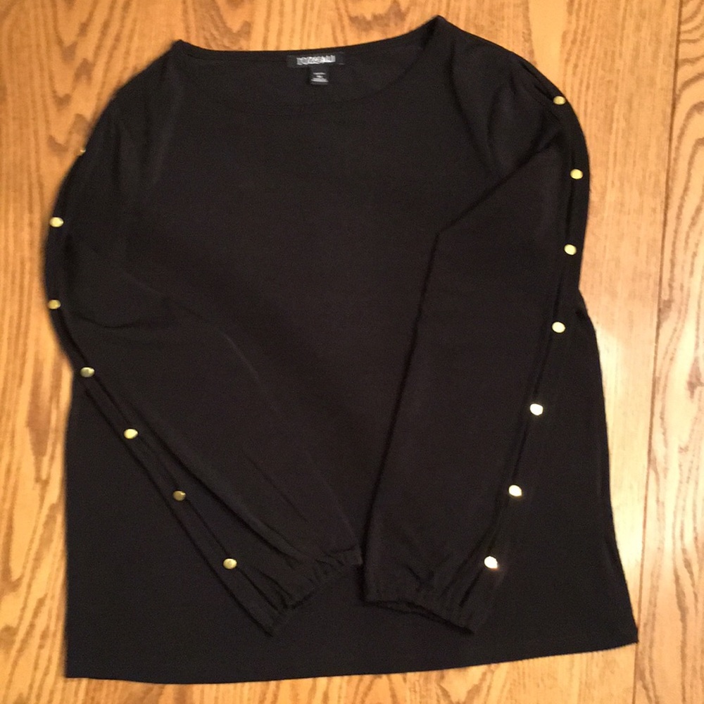 Roz & Ali Black Long-Sleeve Top with Gold Stud Trim
